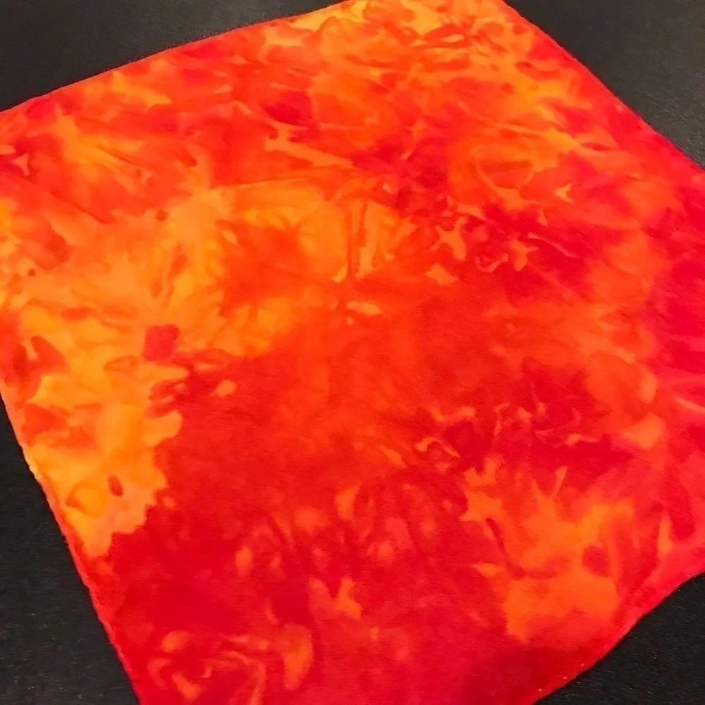 2 Hand tie dye immersion dyed silk handkerchiefs orange fire sunlight